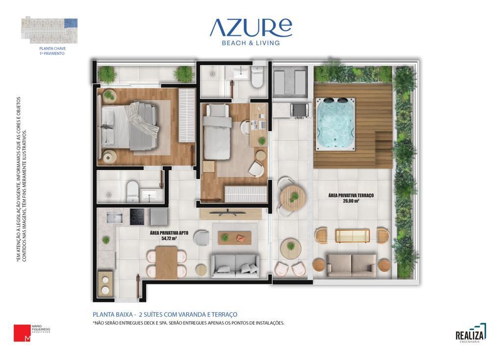 2 Suites - Frontal with Terrace and Balcony Plan