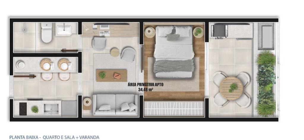 1 Bed & Living Room with Balcony Plan